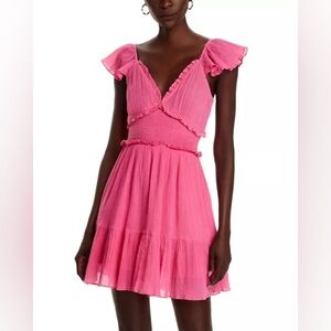 LoveShackFancy Smocked Ruffle-Sleeve Cotton Gauze Pink Mini Dress NWT Sz M